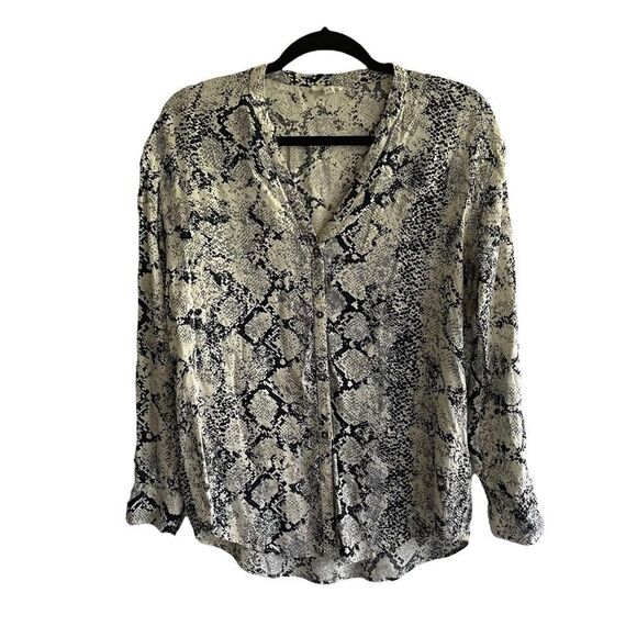 SOFT JOIE Snake Print Button Blouse Blue Grey Cream XS - Picture 4 of 8